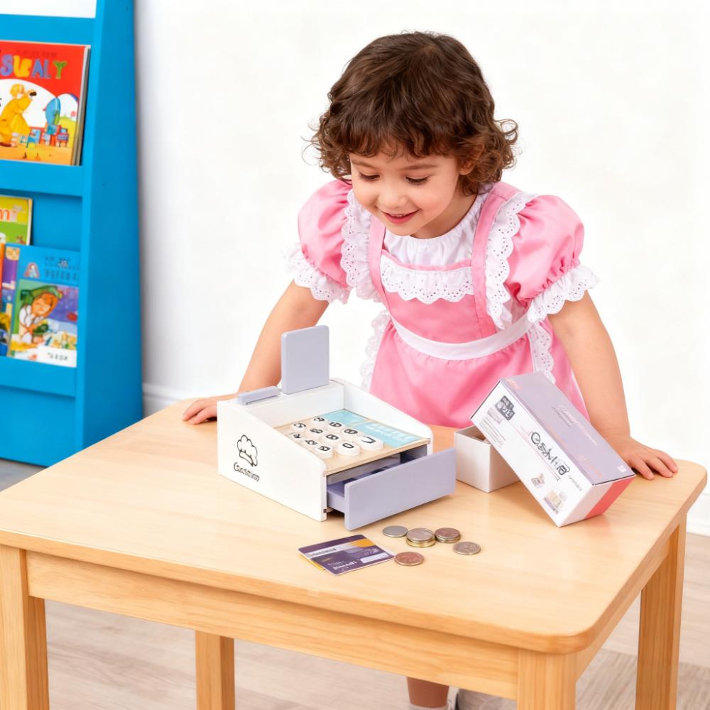 Drewniana kasa fiskalna dla dz – Toy Cash Register recenzja i cena